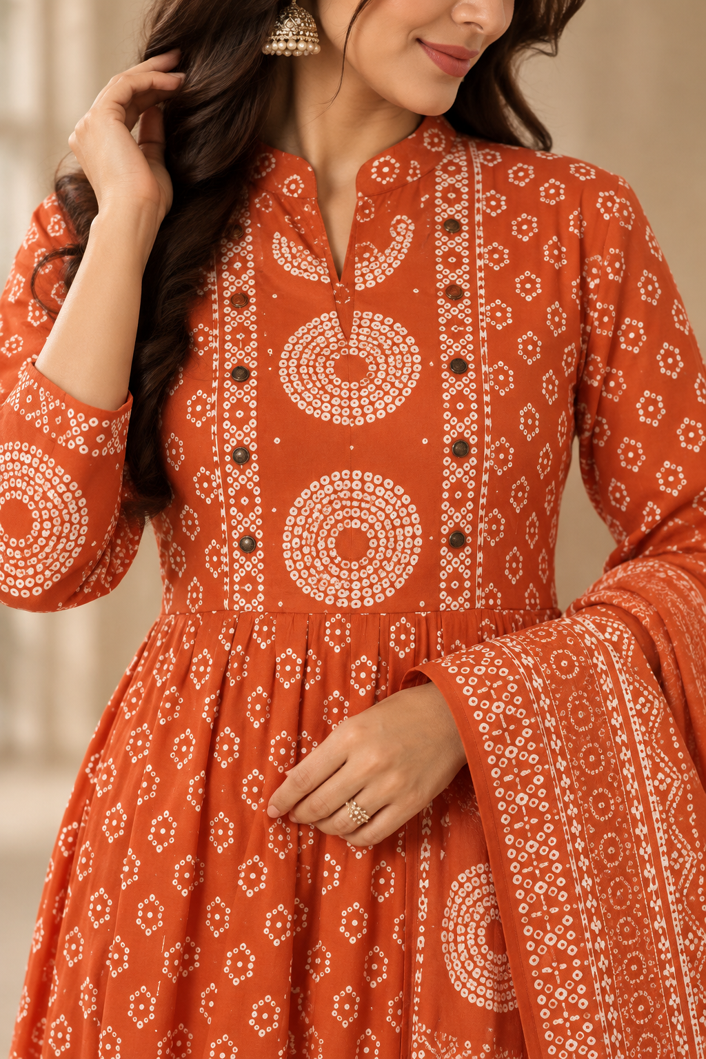 Kesariya Printed Anarkali Suit Set