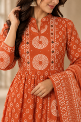 Kesariya Printed Anarkali Suit Set