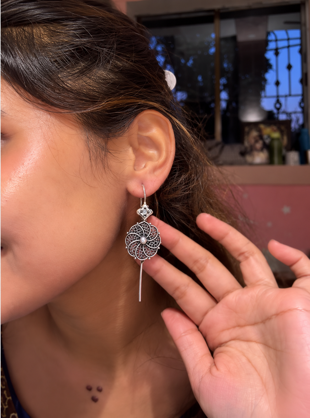 Chakra Oxidized Drop Earrings