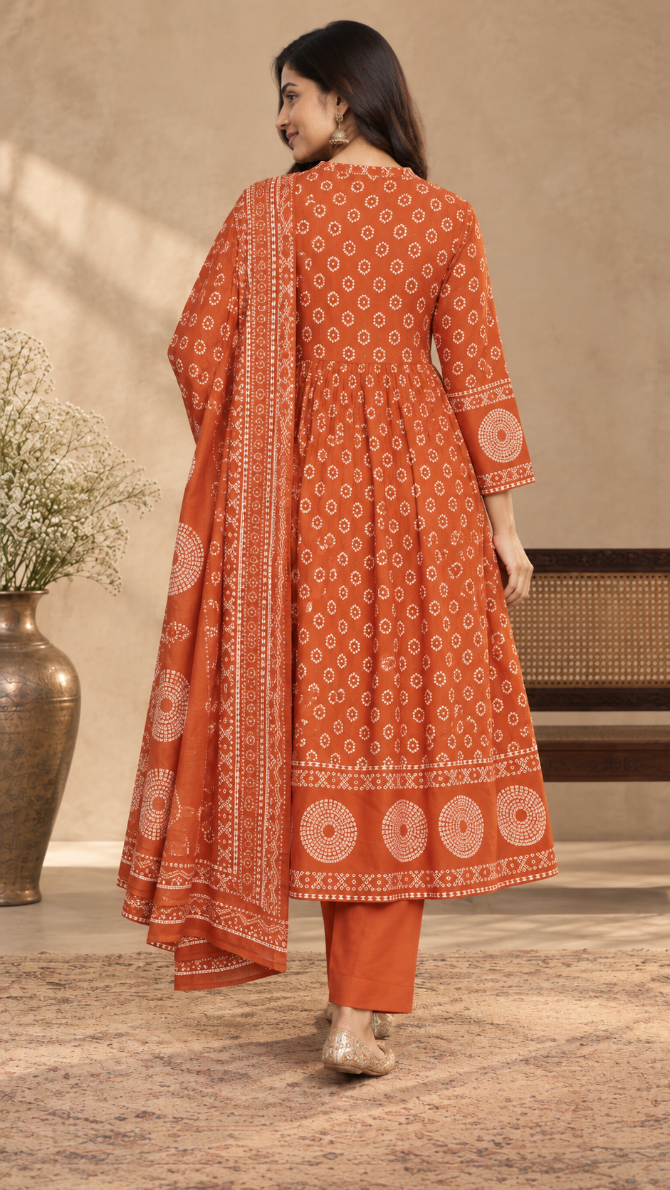 Kesariya Printed Anarkali Suit Set