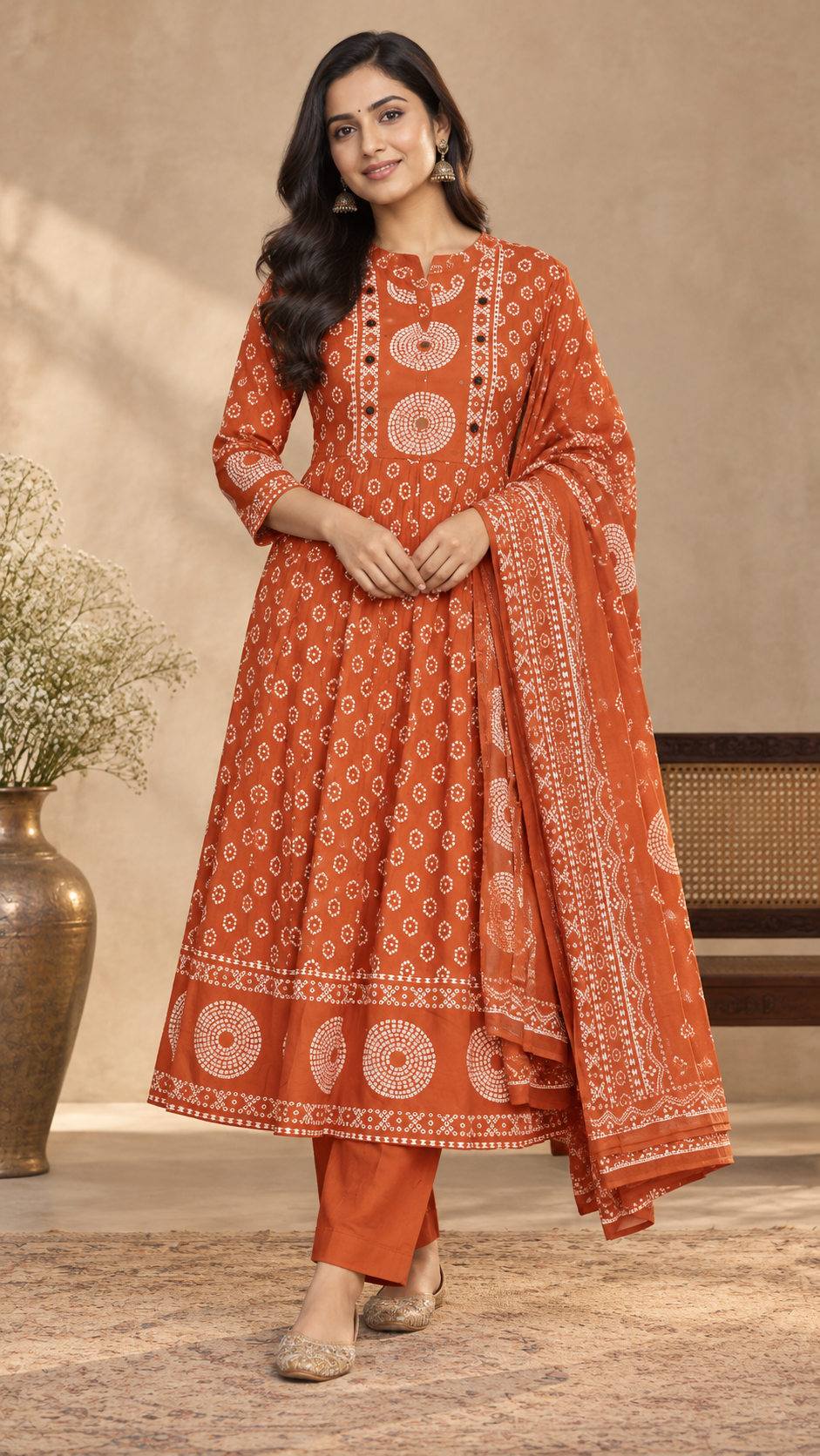 Kesariya Printed Anarkali Suit Set