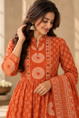 Kesariya Printed Anarkali Suit Set